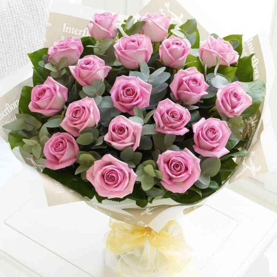 Pink roses and eucalyptus bouquet